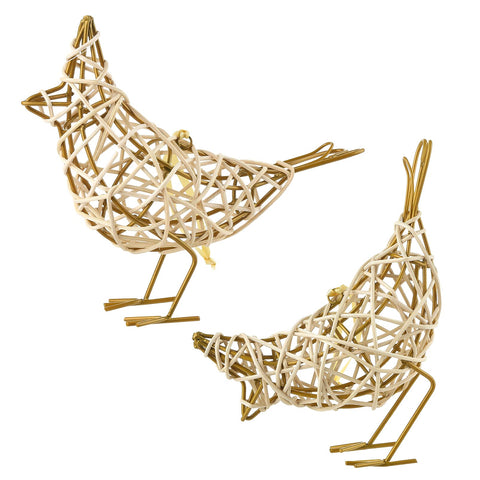 Handmade Bird Statue Rustic Table Decor Trio, Rattan Bird Figurine Farmhouse Shelf Decor, Handing Metal Sculptures for Home Decoration, Christmas Ornament & Memo Clip