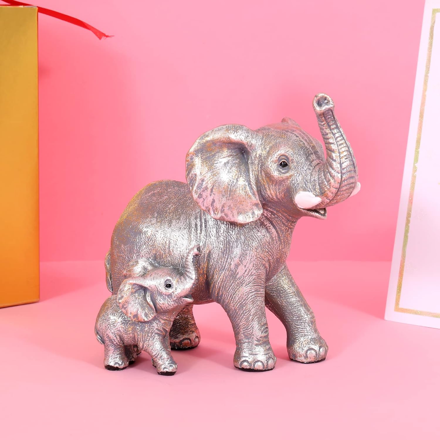 Cute Elephant Statue Home Décor Good Luck Elephant Carries Three Calves on Its Back Figurines Décor for Shelf Good Gifts for Women Decoration for Living Room, Bedroom, Office