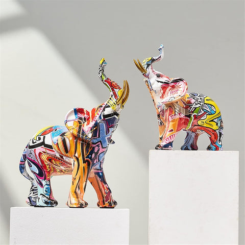 Color Elephant Sculpture Resin Animal Statue Living Room Ornament Modern Art Graffiti Home Decor Figurines for Interior (Color : Height-26CM)