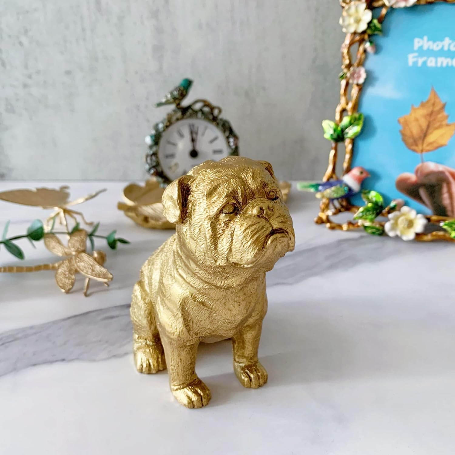 Golden Dog Statue, Animal Figurine Home Decor, Dog Sculpture for Home Office Desktop Bookshelf