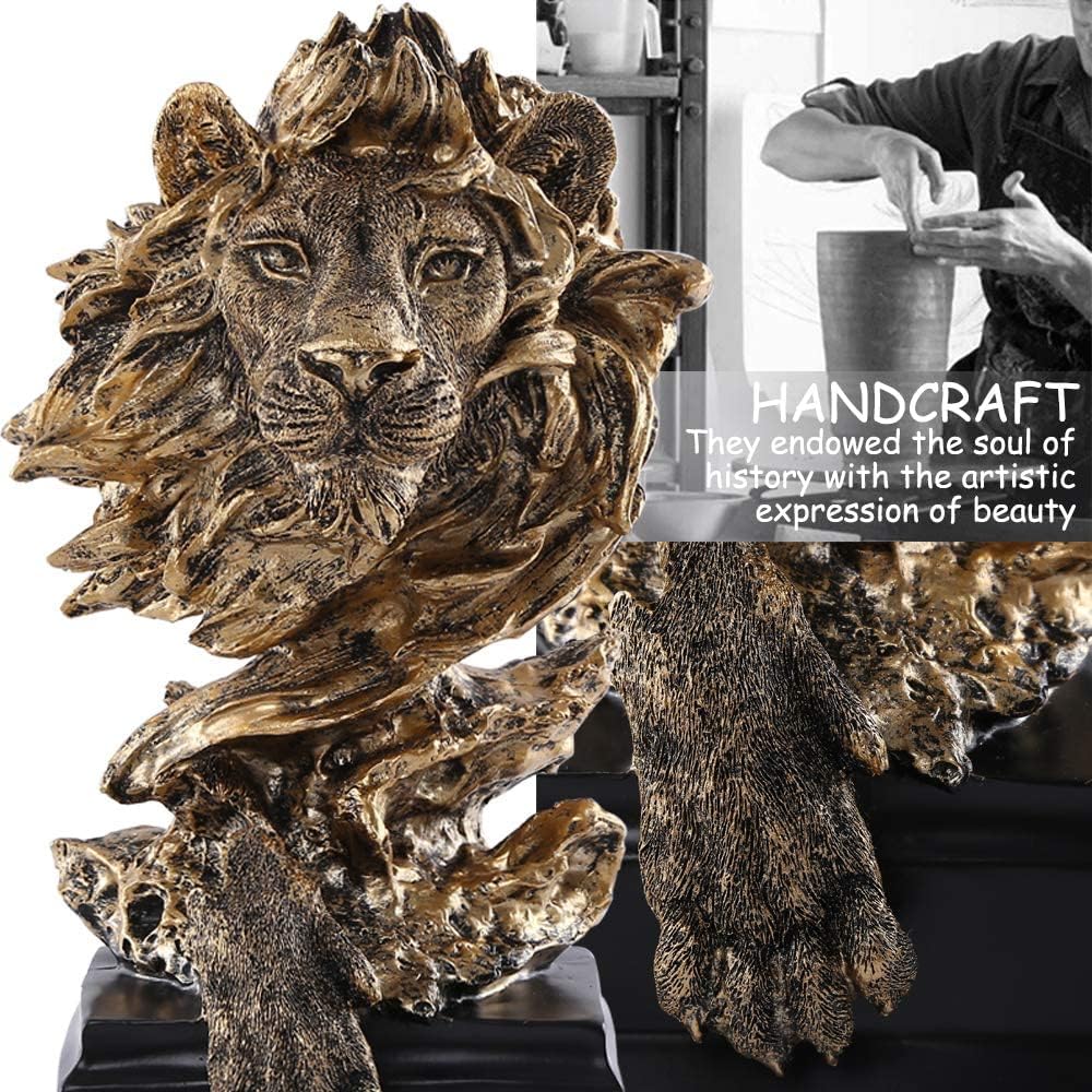 Sandstone Lion - The King of Beasts - Statue Decoration for Home/Study/Living Room, Great Collectible Figurines, Best Gift for The Man, Golden Color (HH17-D2)