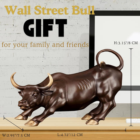 Brass Bull Figurine -Wall Street Bull Art Decor, Bronze Bull/Cow/Ox Figure Statues and Sculptures Home Office Decor or Gift(with A Gift Box)