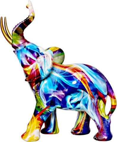 Graffiti Elephant Statue Figurine Colorful Animal Art Sculpture Resin Home Decor Decoration for Living Room Bedroom Book Shelf Cabinet Office Desk Table Top Centerpieces Ornaments (Small)