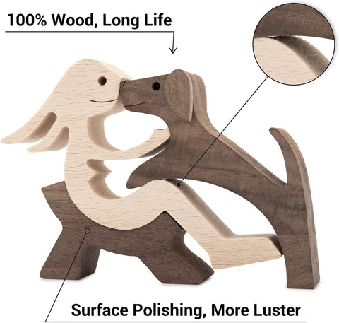 ISHINE Handmade Wood Decor Sculptures, Sitting Man and Dog Statue, Carved Creative Home Office Gift Decoration Natural ECO Friendly