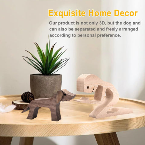 ISHINE Handmade Wood Decor Sculptures, Sitting Man and Dog Statue, Carved Creative Home Office Gift Decoration Natural ECO Friendly