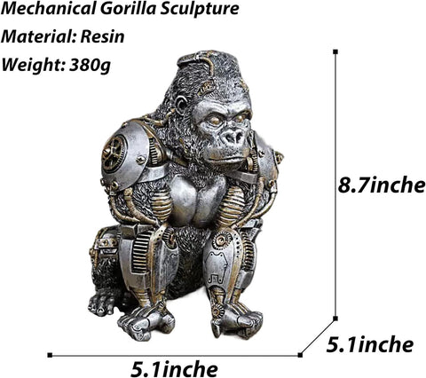 Gorilla Statue and Carved Sculpture Mechanical Punk Style Gorilla Statue Animal Statue Steampunk Modern Home Decor Resin Statue for Coffee Table, Living Room, Entrance, Shelf Decor (Gorilla)