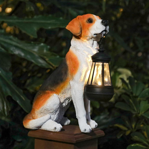 Garden Dog Statues Outdoor Decor, 13" Solar Powered LED Lights Outdoor Statue Garden Decorations Puppy Figurine for Patio, Lawn, Yard Art Decoration, Housewarming Garden Gift