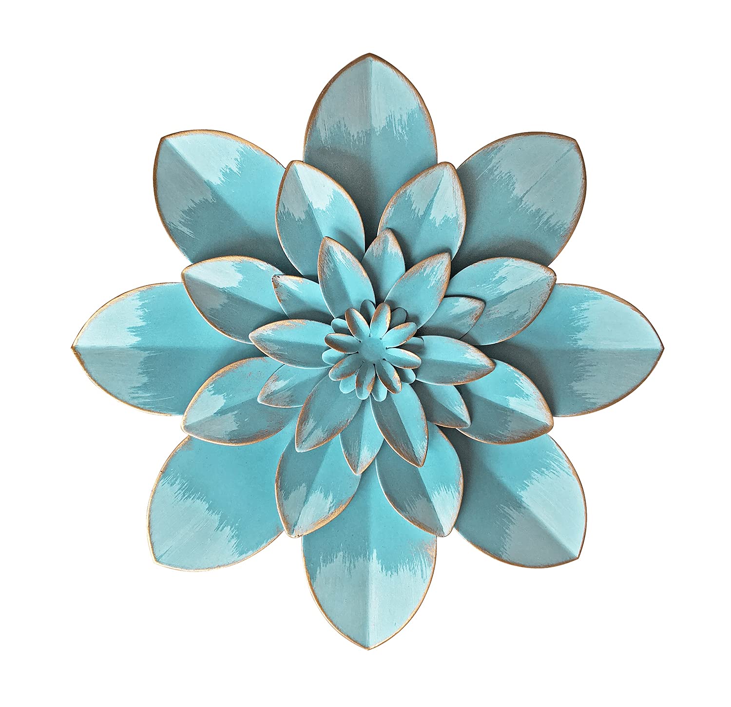 Blue Metal Flower Wall Art Decor, 9.5“ Rustic Modern Floral Sculpture, Distressed Hanging Home Decoration Accent Artworks for Indoor Bedroom Living Room Office Outdoor Garden Patio