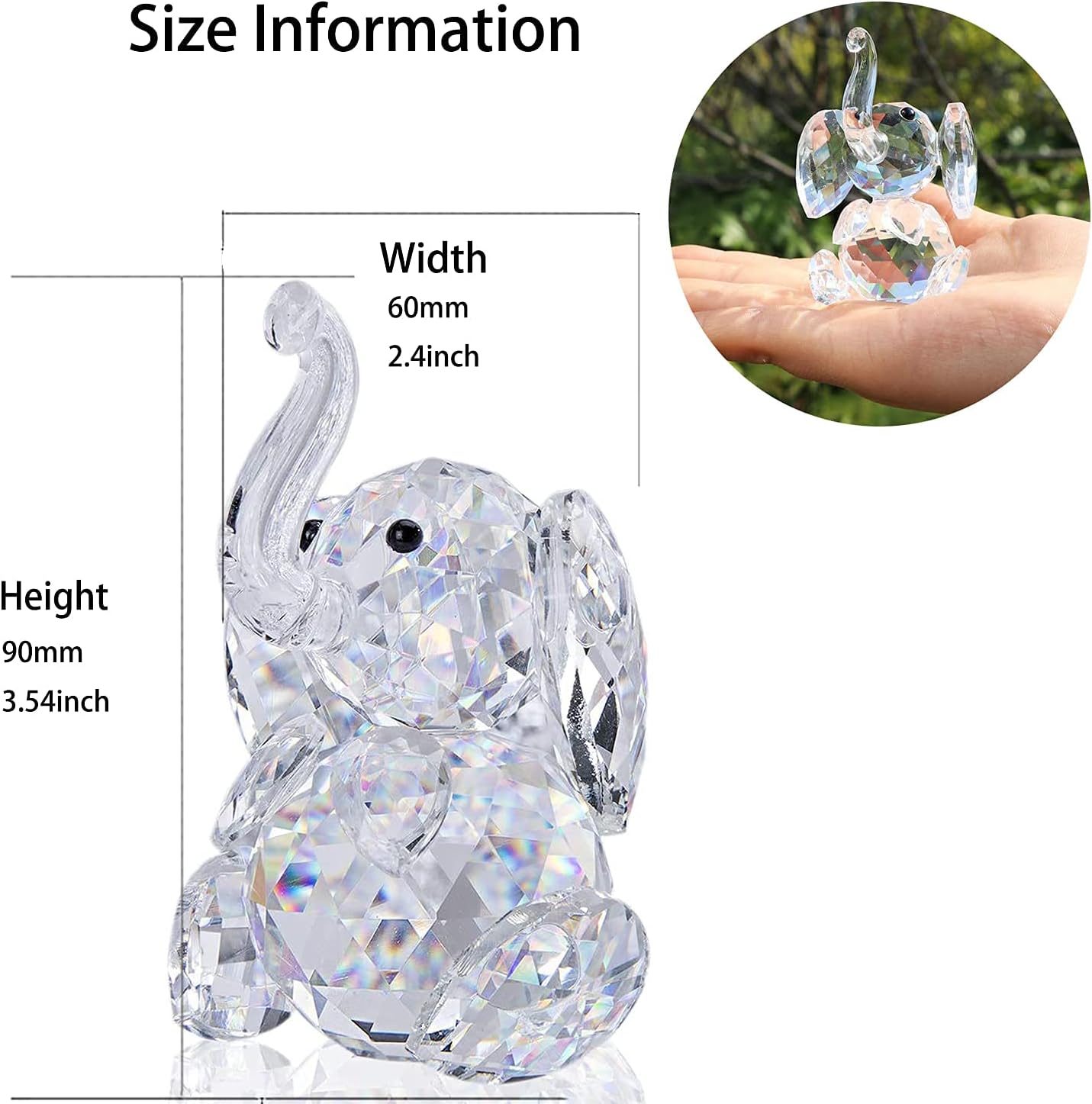 Cute Elephant Figurine Collection Cut Glass Ornament Statue Animal Collectible