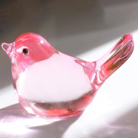 Handmade Glass Pink Bird Gifts for Bird Lovers Women Men, Art Glass Birds Collectible Figurines for Desk Table Home Office Decoration