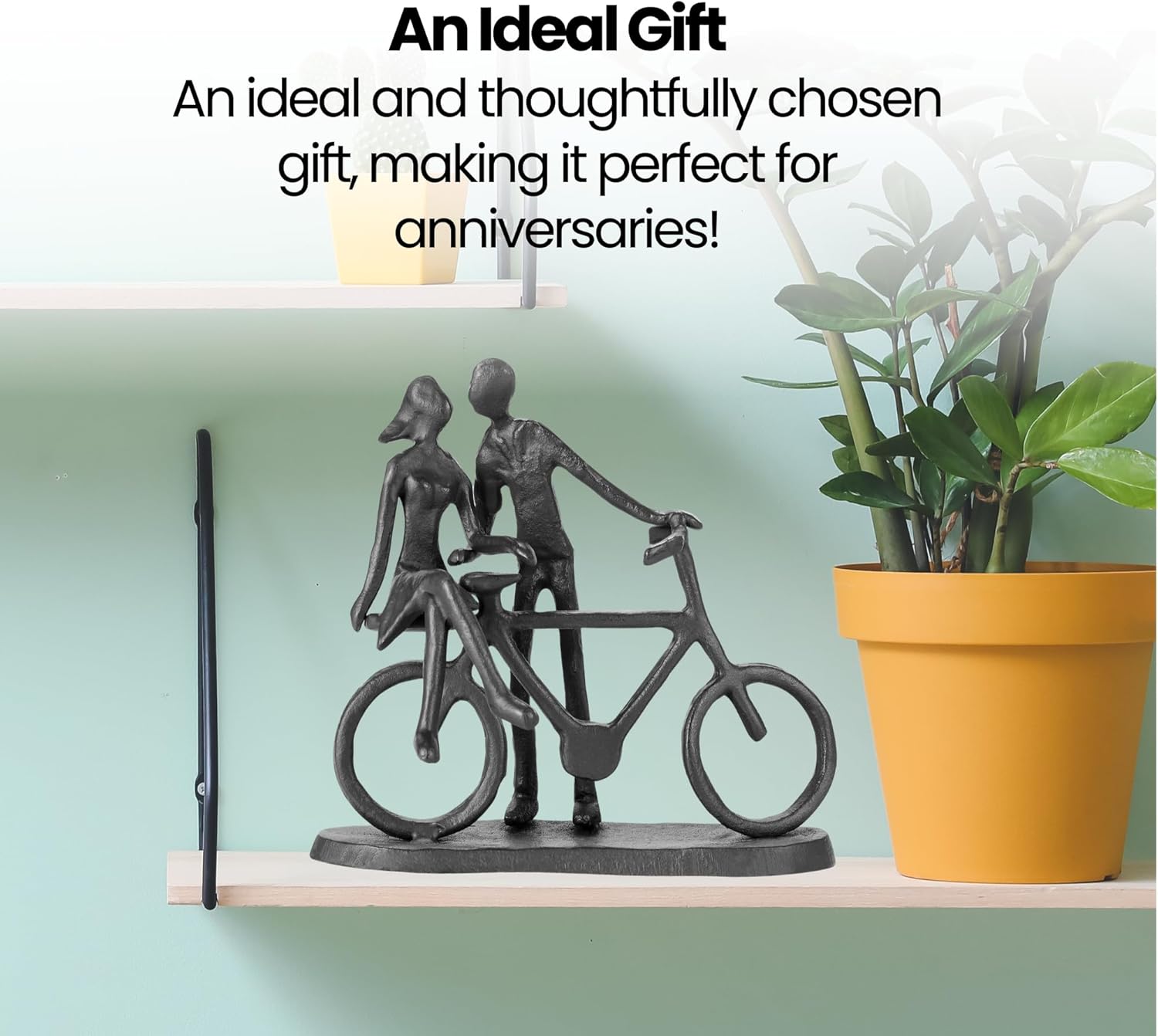 Bicycle Themed Gifts - Bike Couple Figurine Statue Black Hand Sculptures for Living Room Bicycle Wall Decor Iron Love Sculpture