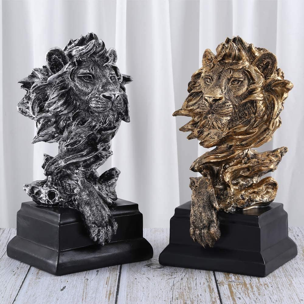 Sandstone Lion - The King of Beasts - Statue Decoration for Home/Study/Living Room, Great Collectible Figurines, Best Gift for The Man, Golden Color (HH17-D2)