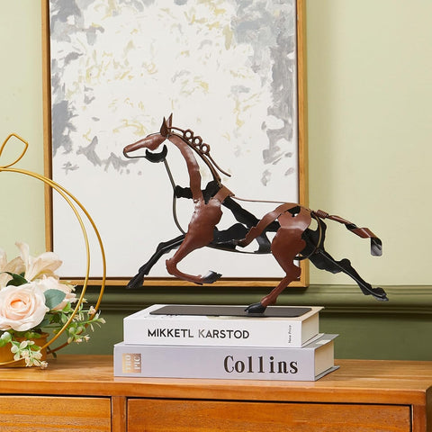 Running Horse Sculpture Western Decor, Handmade Metal Horse Statue Home Decor, Rustic Animal Statue Gifts for Women (Black)