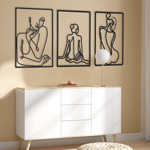 CHENGU 3 Pieces Metal Minimalist Abstract Woman Wall Art Line Drawing Wall Art Decor Single Line Female Home Hanging for Kitchen Bathroom Living Room(Artistic Body)