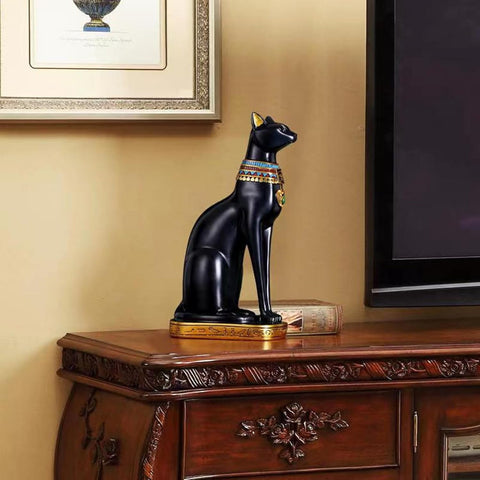 12 inch Tall Black Egyptian Cat Goddess Bastet Statue, Ancient Egypt Bast Figurines Home Decor