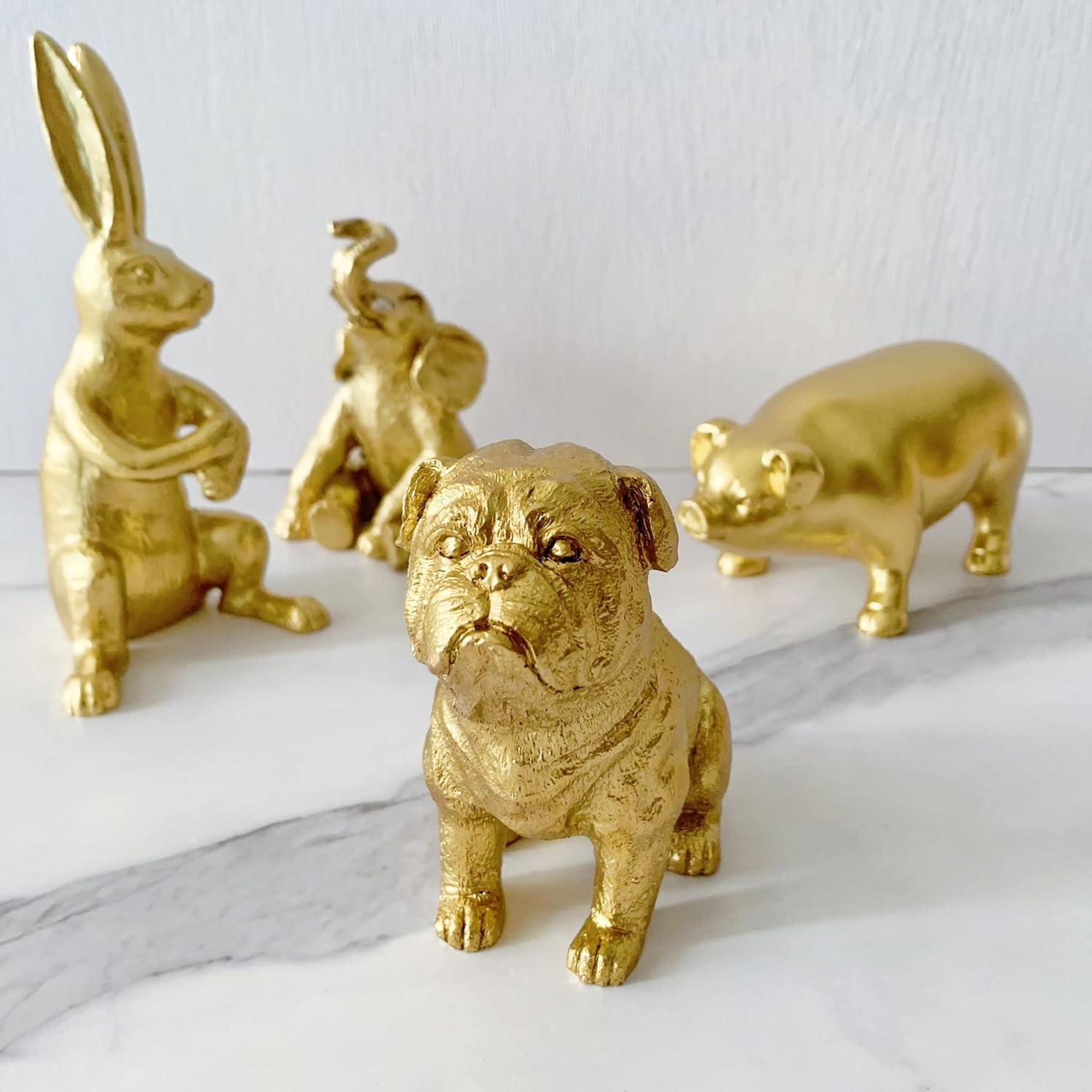 Golden Dog Statue, Animal Figurine Home Decor, Dog Sculpture for Home Office Desktop Bookshelf