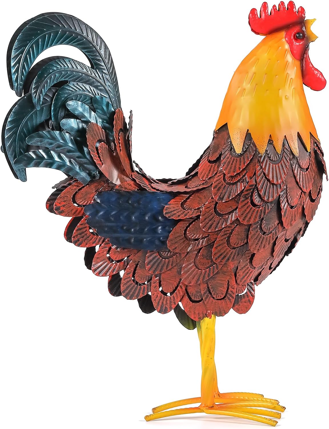 Metal Rooster Yard Decor, 16" Metal Chicken Yard Art, Garden Rooster Statues & Sculpture, Farmhouse Lawn Iron Chicken Figurines, Rooster Animal Decoration for Patio Backyard Home Kitchen