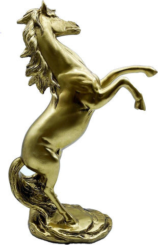 Gold Horse Statue Figurines - Resin Standing Fighting Horse Sculpture Home Office Decoration Tabletop Decor Ornaments