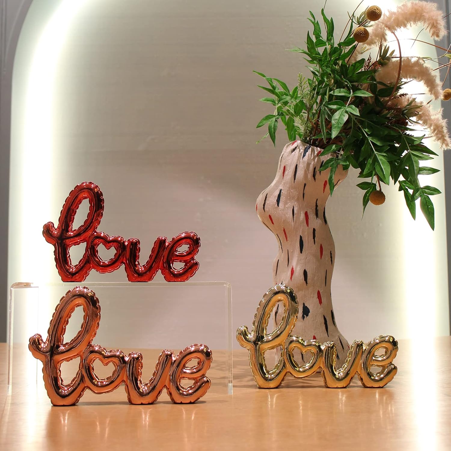 Red Love Signs Valentines Day Decorations for Home, Small Love Art Sculptures for Valentines Day Table Top Home Decor and Anniversary&Wedding Engagement Party Gifts Table Centerpiece Arts Crafts