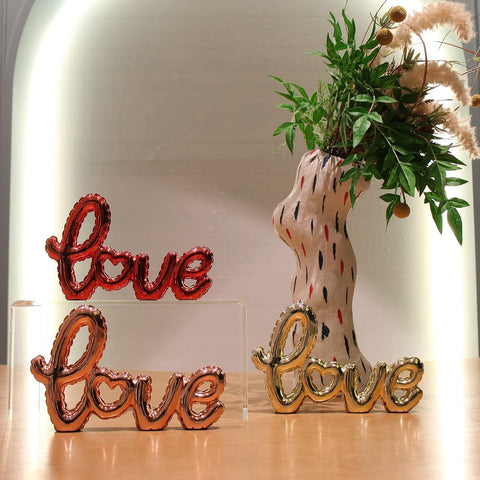 Red Love Signs Valentines Day Decorations for Home, Small Love Art Sculptures for Valentines Day Table Top Home Decor and Anniversary&Wedding Engagement Party Gifts Table Centerpiece Arts Crafts