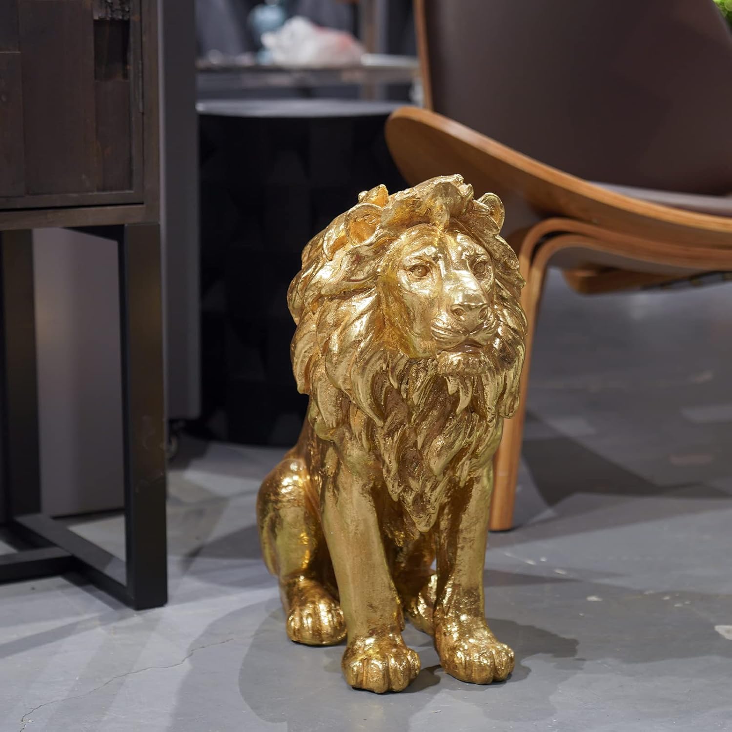 Gold Lion Statue Collectible Figurines – 20 Inch Gold Standing Lion Home Decor Lion Size Large Sculpture Lion Statue Gold Lion Decor Modern Home Decoration 20 x 9.5 x 19 Inch