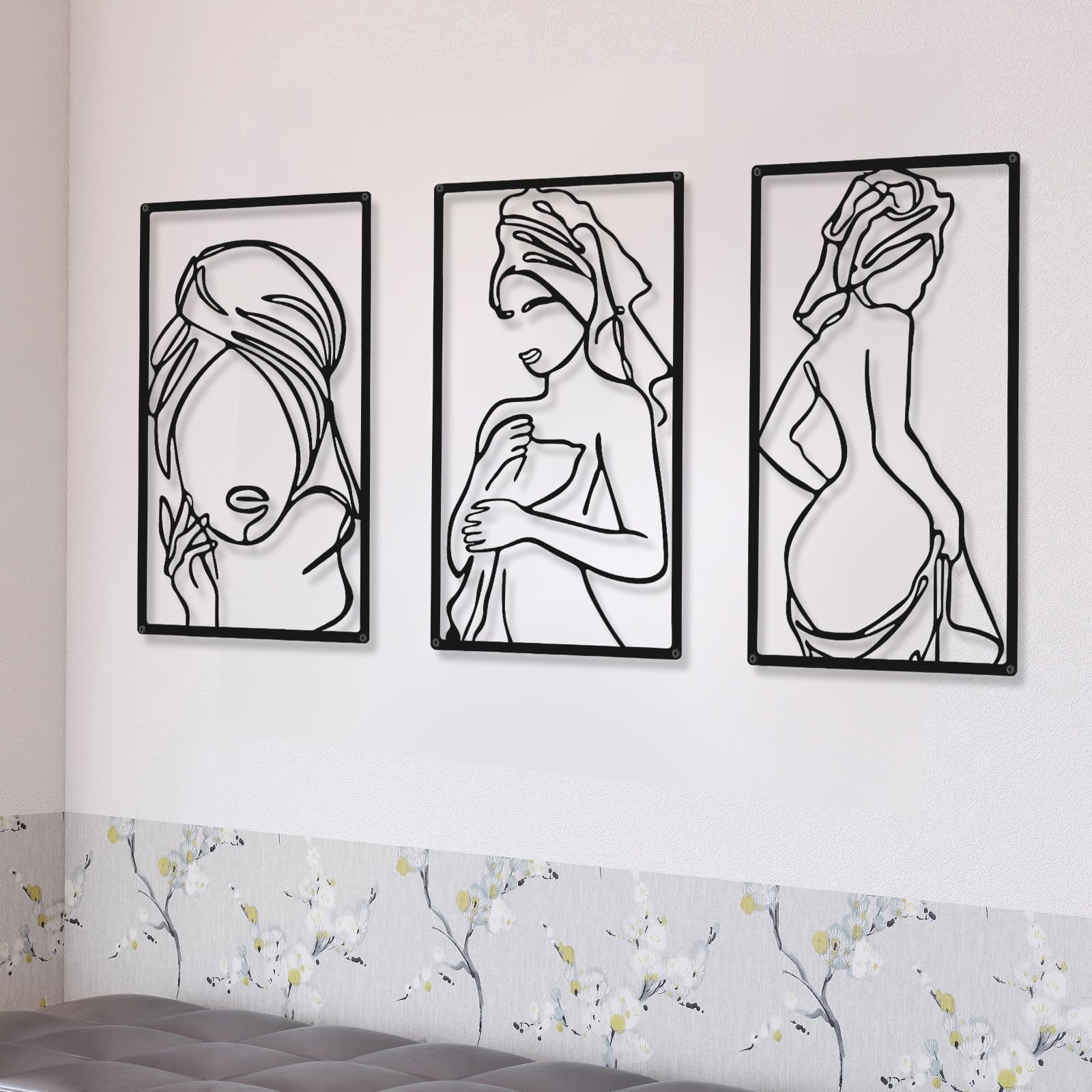 CHENGU 3 Pieces Metal Minimalist Abstract Woman Wall Art Line Drawing Wall Art Decor Single Line Female Home Hanging for Kitchen Bathroom Living Room