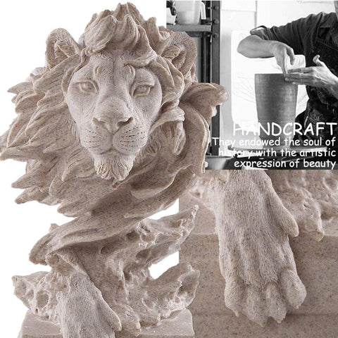 Sandstone Lion - The King of Beasts - Statue Decoration for Home/Study/Living Room, Great Collectible Figurines, Best Gift for The Man, Golden Color (HH17-D2)