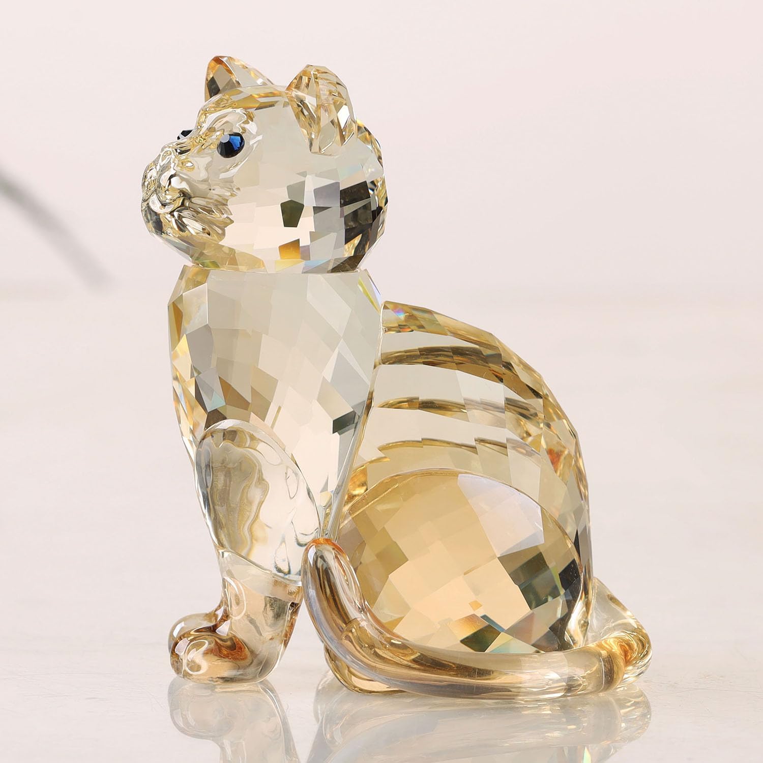 Crystal Cat Realistic Animal Kitten Art Figurine Collection Table top Ornament Statue Home Decor (White)