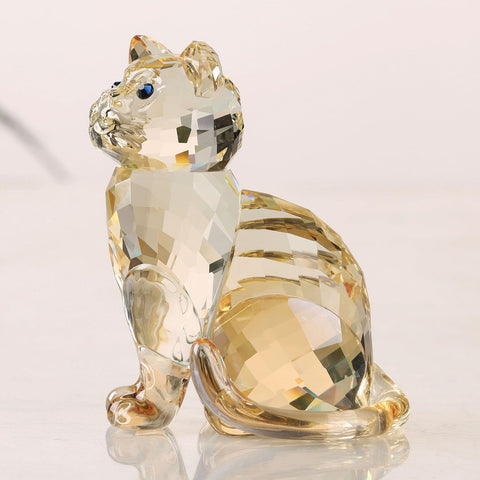 Crystal Cat Realistic Animal Kitten Art Figurine Collection Table top Ornament Statue Home Decor (White)