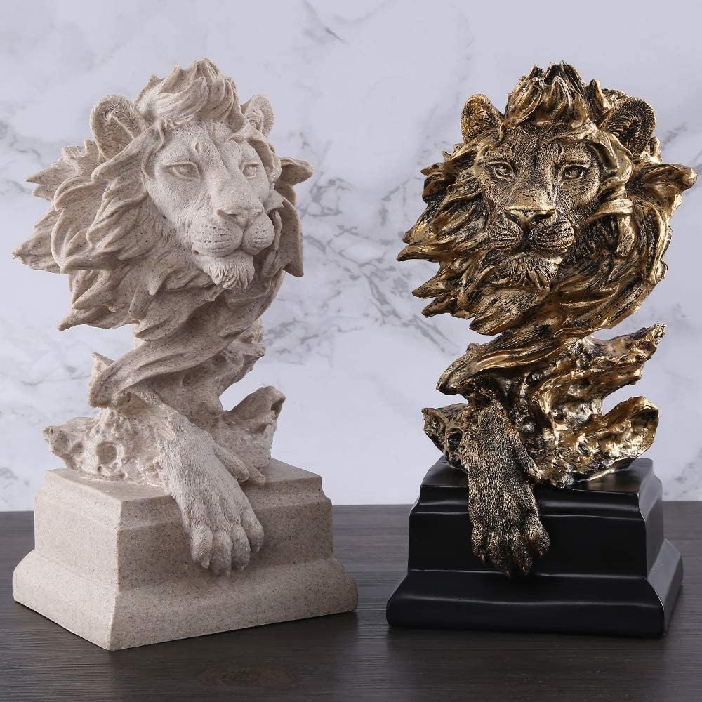 Sandstone Lion - The King of Beasts - Statue Decoration for Home/Study/Living Room, Great Collectible Figurines, Best Gift for The Man, Golden Color (HH17-D2)