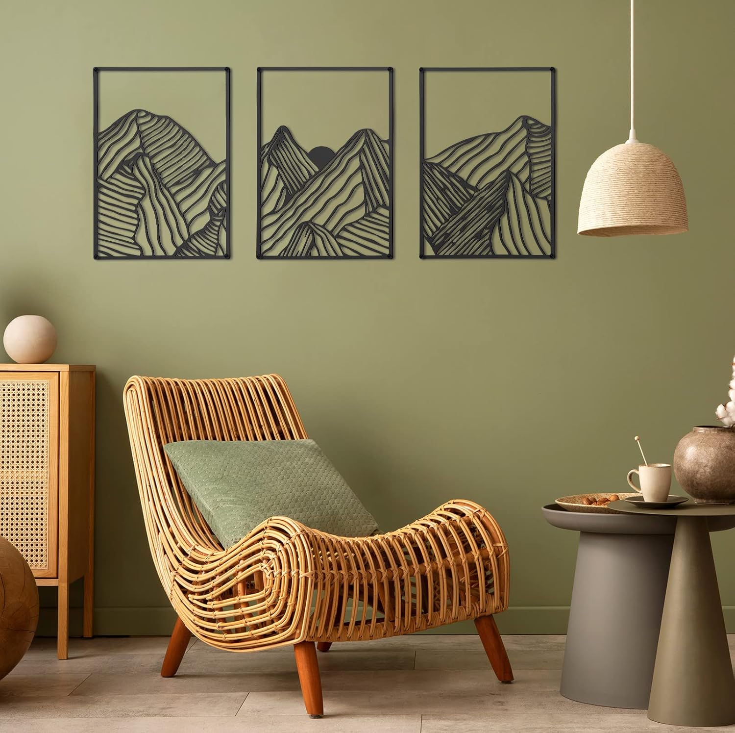 Peryiter 3 Pcs Mountain Metal Wall Art Mountain Line Wall Decor Abstract Minimalist Rustic Nature Decor for Home Bathroom Living Room(Black)