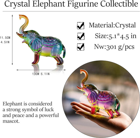 Crystal Thai Elephant Statue Sculptures Trunk Up Feng Shui Ornament Wealth Lucky Figurine Collectible Home Decor