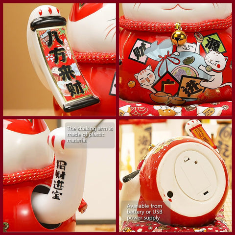 Lucky Statue Cat - Chinese Good Luck Cat with Waving Arm,Ceramic Fortune Cat Statue,Japanese Money Cat for Home, Office, and Store Decorations