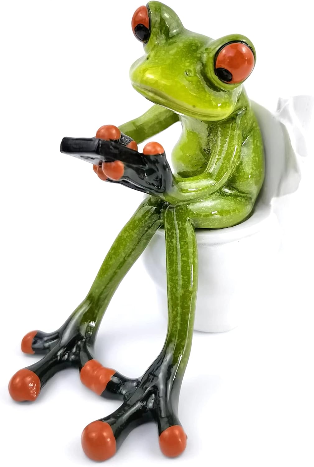 VVGIFTS Frog Figurines Decor Funny Cute Craft Resin Frog Sculpture Statue for Home Office Desk Tabletop Bathroom Decoration, Ornament Gift (Frog Sitting on Toilet)