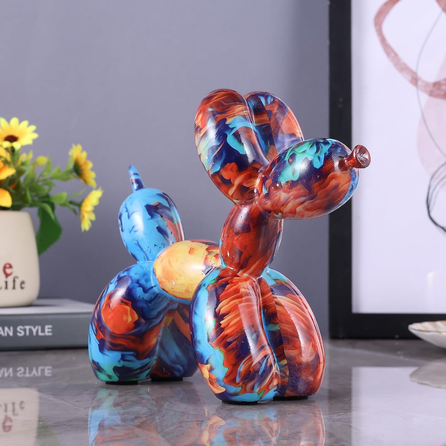 Creative Balloon Dog Sculpture Modern Home Decoration Trendy Animal Art Ornaments Collection Figurine Bedroom Living Room Office Desktop Resin Decors