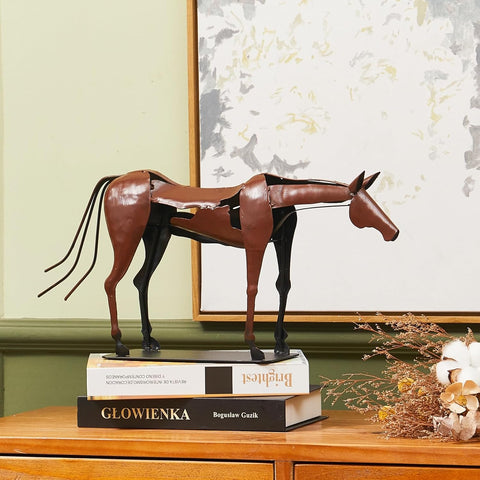 Horse Statue Décor Artwork, 24" H Handmade Metal Pegasus Greek Flying Horse Sculpture, Hand-Painted Animal Figurines for Home Living Room Office (Brown with Wings)