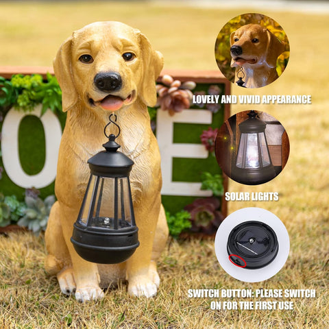 Garden Dog Statues Outdoor Decor, 13" Solar Powered LED Lights Outdoor Statue Garden Decorations Puppy Figurine for Patio, Lawn, Yard Art Decoration, Housewarming Garden Gift