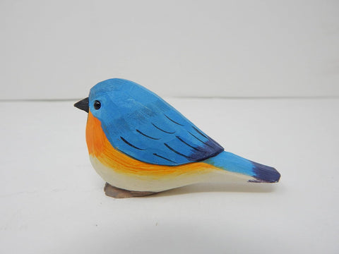 Hand-Carved Eastern Bluebird Figurine - Wood Figurine Miniature Statue, Handmade Wildlife Bird Sculpture, Carved Small Animal Ornament & Rustic Home Decor Accent