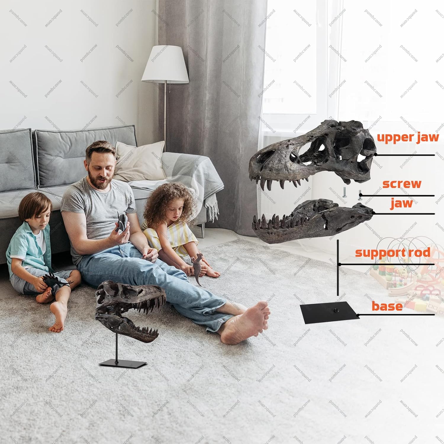 T Rex Skull, Dinosaur Statue Resin Replica Head Sculptures, Home Office Decorations on Shelf Table Desk Bookshelf, Birthday Party Gift for Kids and Adults,11.8 inch