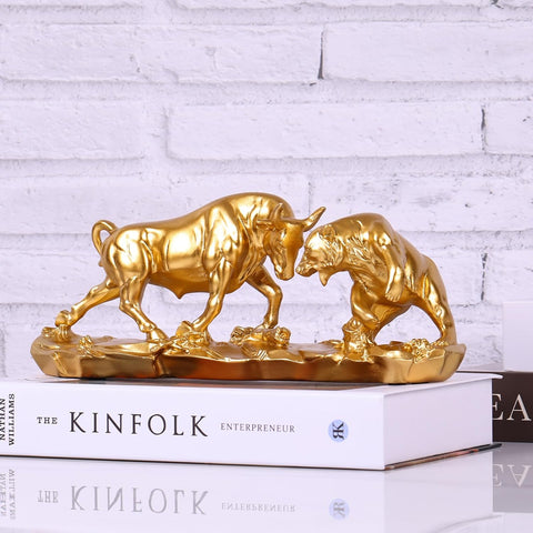 Resin Wall Street Bull Statue, Feng Shui Bull and Bear Decor for Stock Market, Men's Desk, Bookshelf, Living Room, Study, Gift