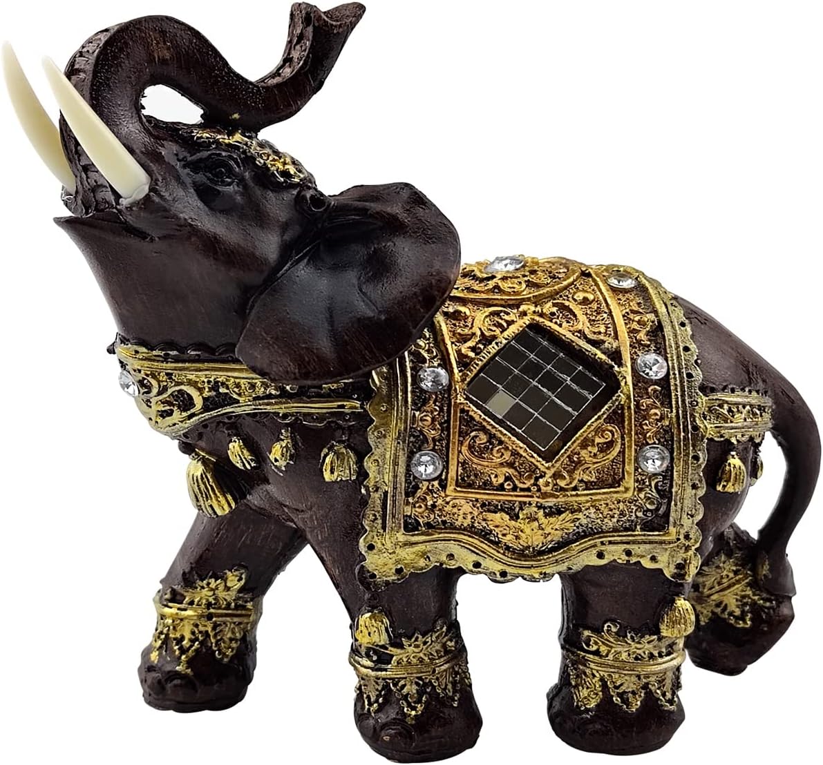 Lucky Wealth Feng Shui Elephant Statue - Resin Collectible Figurine with Trunk Raised - Good Luck Elephant Gift for Women (Large)