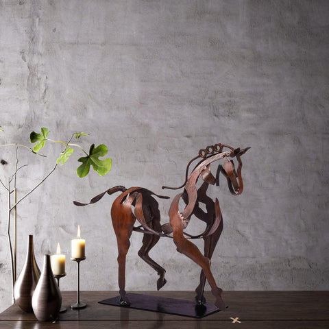 Handmade Horse Statue - Unique Rustic Decor for Office & Home - Hand-Painted Metal Sculpture - Perfect Handicraft Gift for Horse Lovers (Brown)