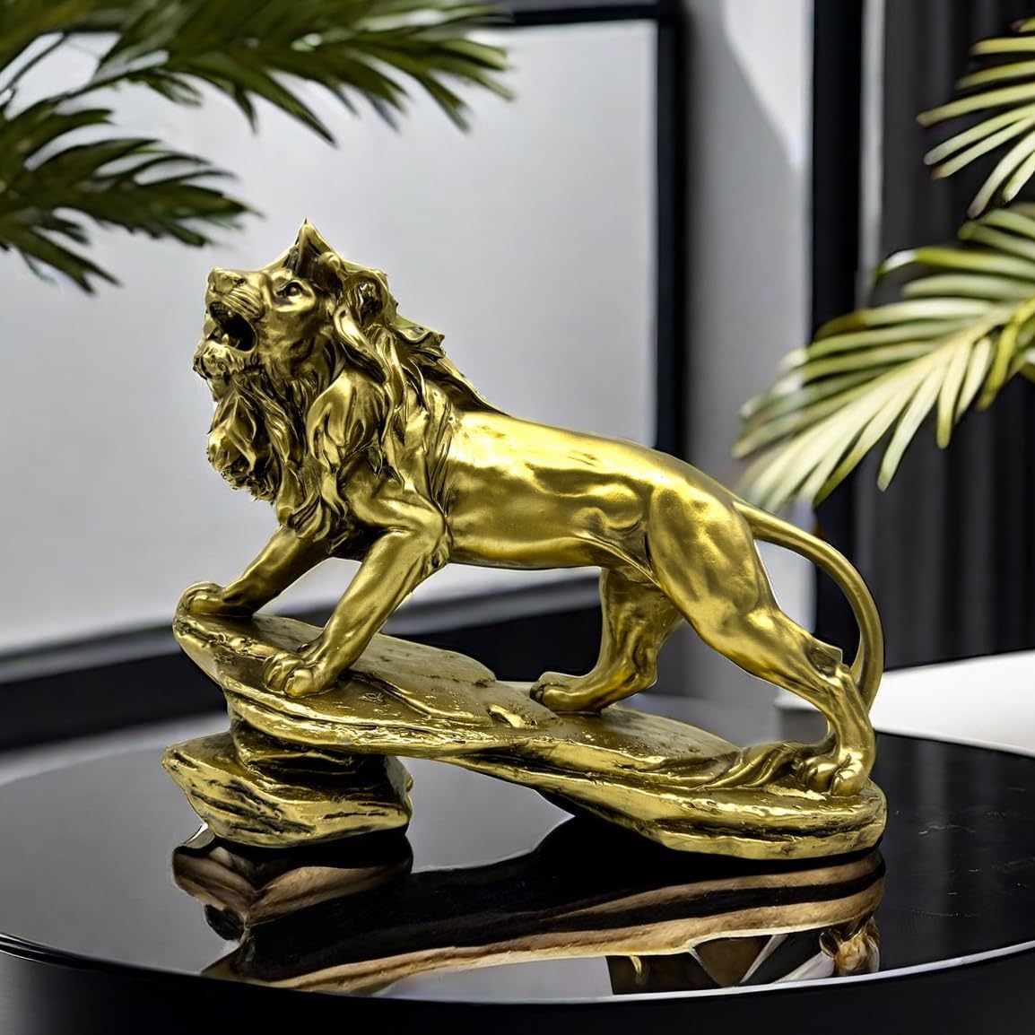 Strong Lion Statue Figurine Sculpture Resin Collectible Gifts for Lion Lover Office Home Decor Desk Accessories Decoration Garden Figurines Outdoor Decor Gold