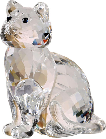 Crystal Cat Realistic Animal Kitten Art Figurine Collection Table top Ornament Statue Home Decor (White)