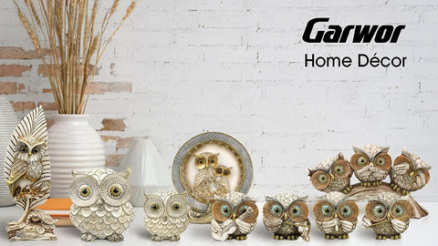 Garwor Owl Figurines - Home Decor Accents, Animal Statue for Home & Office, Owl Gifts for Bird Lovers (Small, Gold)