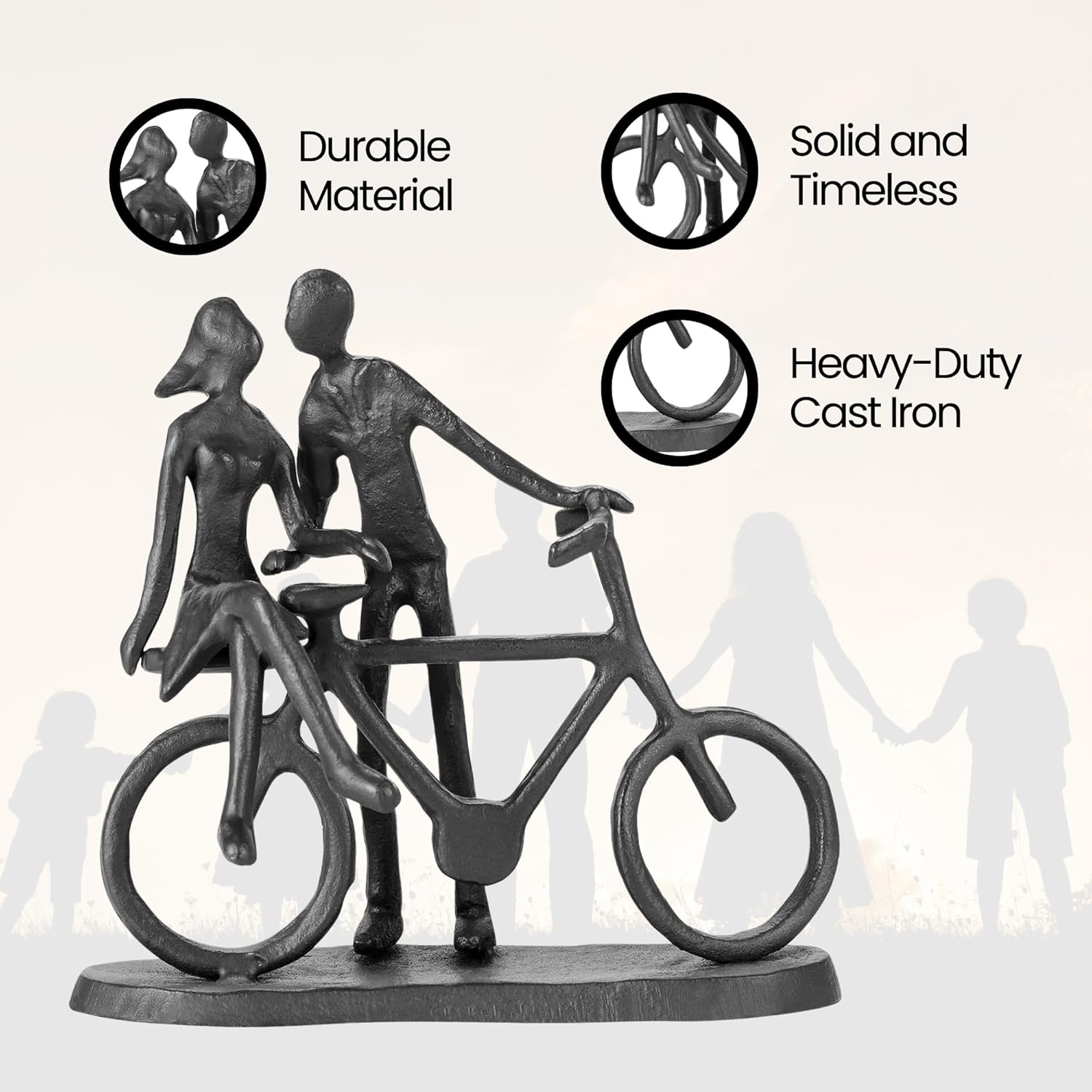 Bicycle Themed Gifts - Bike Couple Figurine Statue Black Hand Sculptures for Living Room Bicycle Wall Decor Iron Love Sculpture