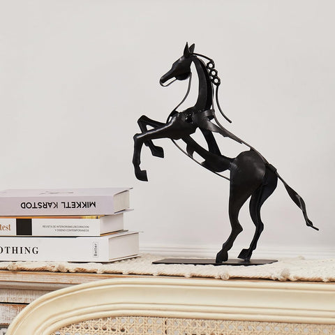 Standing Horse Statue - Hand Painted Metal Desktop Sculpture, Home & Office Animal Statue, Memorial Gift for Horse Lovers (Black)