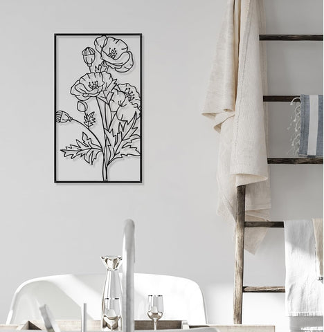 Therwen 3 Pcs Black Metal Wall Art Minimalist Wall Decor for Bedroom Flowers Decor Hanging Flower Bathroom Art Flower Line Sculpture Kitchen Decoration 16.5 x 9.8 Inch