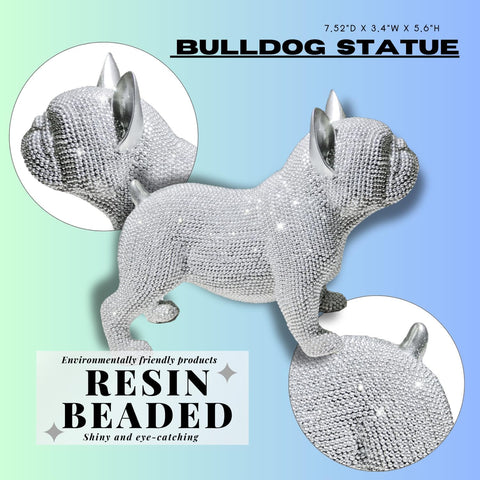 Handcrafted Bulldog Resin Home Decor Statue - Intricate Beaded Design - Unique Decorative Sculpture for Living Room, Office, or Bedroom