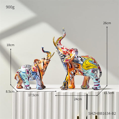 Color Elephant Sculpture Resin Animal Statue Living Room Ornament Modern Art Graffiti Home Decor Figurines for Interior (Color : Height-26CM)